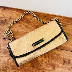 Betsey Johnson Gold Glitter Clutch Purse with Shoulder Bag Chain